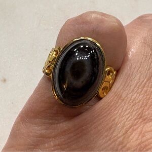 Elegant Gold band, Black Batswana Agate  Ring